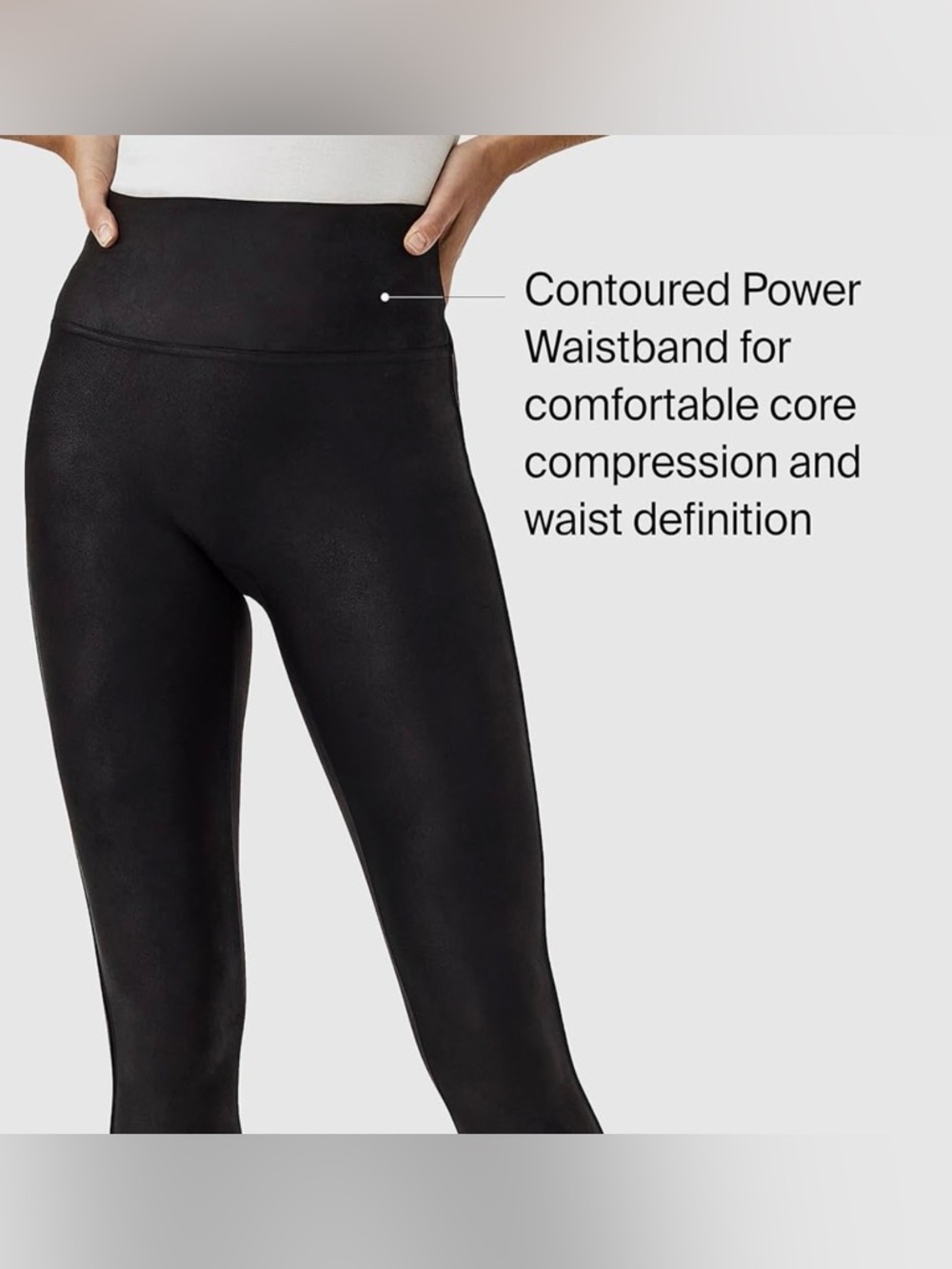 SPANX Faux Leather Leggings - Black, Tummy Control, Fleece-Lined (L)